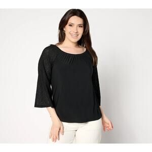 Attitudes By Renee Womens Como Jersey Convertible Eyelet Top Size 2X Black Boho